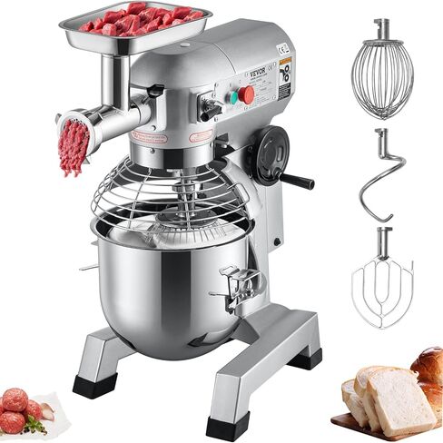VEVOR Commercial Food Mixer, 7.3Qt Capacity, 450W Dual Rotating Dough Kneading Machine with Food-grade Stainless Steel Bowl, Security Shield & Timer Included, Baking Equipment for Restaurant Pizzeria in Saudi Arabia