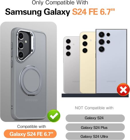 حافظة GOLDJU لهاتف Samsung Galaxy S24 FE مع حامل مغناطيسي قابل للدوران 360 درجة [حماية من السقوط العسكري] [متوافقة مع MagSafe] حافظة شفافة غير لامعة لهاتف Galaxy S24 FE مع واقي شاشة 9H، أسود in Saudi Arabia