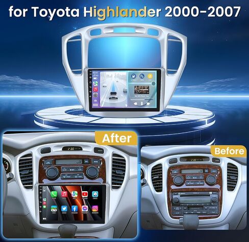 ستيريو راديو السيارة لسيارة Toyota Highlander 2000-2007: [𝟐+𝟔𝟒𝐆] [𝟏𝟐𝟖𝟎*𝟖𝟎𝟎 𝐇𝐃] استبدال وحدة رأس شاشة تعمل باللمس مقاس 9 بوصات مع كاميرا احتياطية - ترقية 5G WiFi Carplay Bluetooth GPS FM SWC in Kuwait