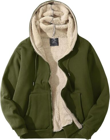 PEHMEA Men's Warm Thicken Fleece Hoodie Sherpa Lined Full-Zip Sweatshirt Jacket in Kuwait