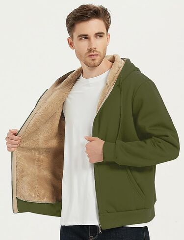 PEHMEA Men's Warm Thicken Fleece Hoodie Sherpa Lined Full-Zip Sweatshirt Jacket in Kuwait