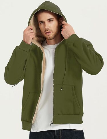 PEHMEA Men's Warm Thicken Fleece Hoodie Sherpa Lined Full-Zip Sweatshirt Jacket in Kuwait