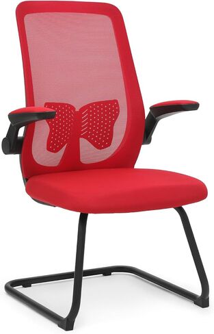 MoNiBloom Office Guest Chair Without Wheels, Executive Reception Chair with Lumbar Support and Sled Base, Mid-Back Mesh Task Chair with Flip-Up Arms for Reception Conference Wait Room, 250 LBS, Black in Saudi Arabia