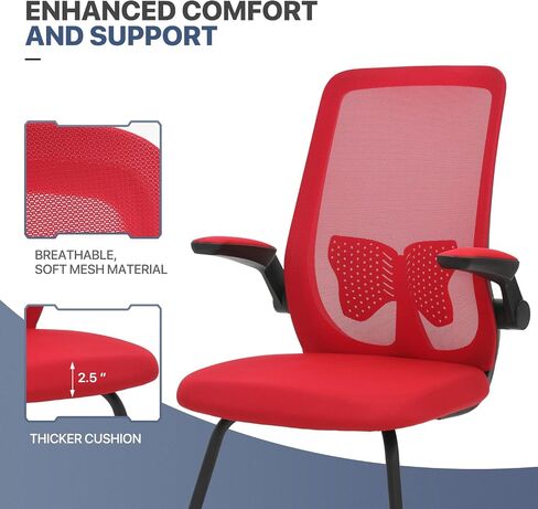 MoNiBloom Office Guest Chair Without Wheels, Executive Reception Chair with Lumbar Support and Sled Base, Mid-Back Mesh Task Chair with Flip-Up Arms for Reception Conference Wait Room, 250 LBS, Black in Saudi Arabia