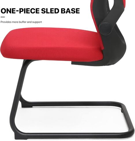 MoNiBloom Office Guest Chair Without Wheels, Executive Reception Chair with Lumbar Support and Sled Base, Mid-Back Mesh Task Chair with Flip-Up Arms for Reception Conference Wait Room, 250 LBS, Black in Saudi Arabia