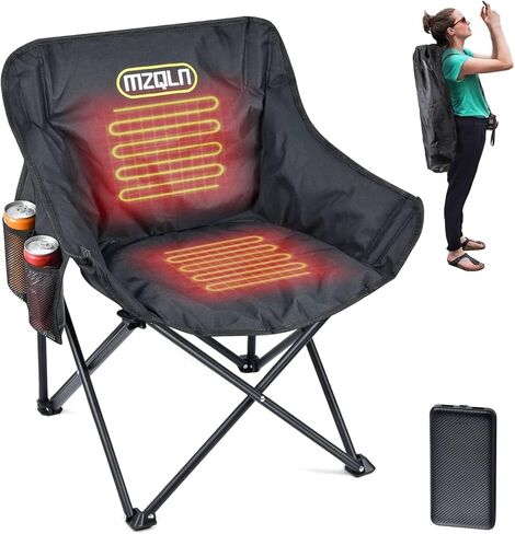 كرسي تخييم صغير الحجم ومدفأ مع بطارية 10,000 مللي أمبير في الساعة، 3 كراسي قابلة للتدفئة ومحمولة مع حامل أكواب، حقيبة تخزين، مثالي للرياضات الخارجية، والتخييم، والفناء، ويتحمل ما يصل إلى 400 رطل in Kuwait