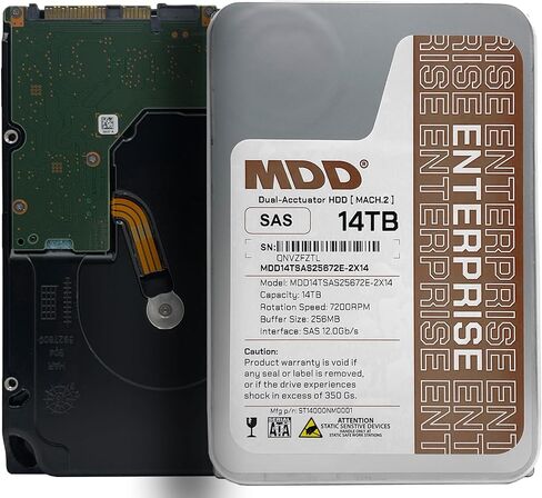 MDD (MD14TSAS25672E-2X14) 14 تيرابايت 7200 دورة في الدقيقة 256 ميجابايت كاش 4KN SAS 12 جيجابايت/ثانية 3.5 بوصة (محرك مزدوج) محرك الأقراص الصلبة للمؤسسات - [ليس محرك أقراص SATA HDD] (متجدد) in Saudi Arabia