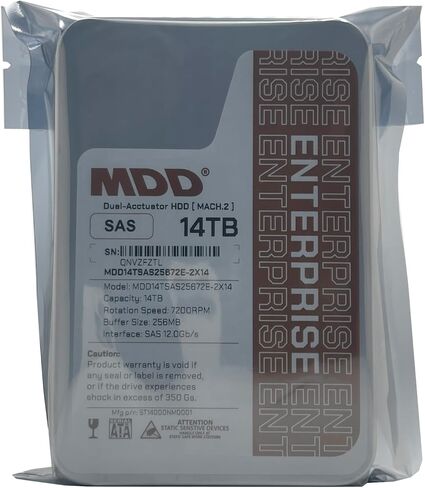 MDD (MD14TSAS25672E-2X14) 14 تيرابايت 7200 دورة في الدقيقة 256 ميجابايت كاش 4KN SAS 12 جيجابايت/ثانية 3.5 بوصة (محرك مزدوج) محرك الأقراص الصلبة للمؤسسات - [ليس محرك أقراص SATA HDD] (متجدد) in Saudi Arabia