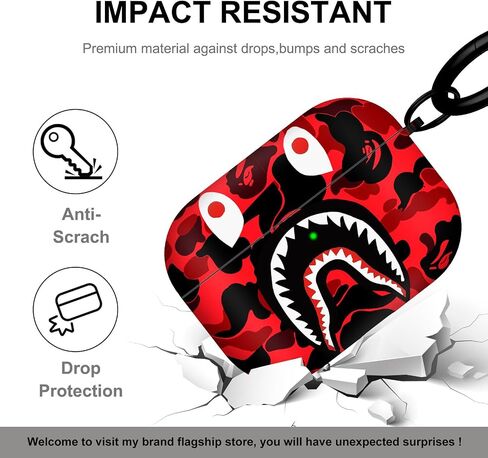 for AirPods Pro Case Cover Shark Mouth Camo Style Pattern Design for Airpods Pro Protective Case Silicone Shockproof for Women Men Girls with Keychain for Apple Airpods Pro Charging Case in Saudi Arabia