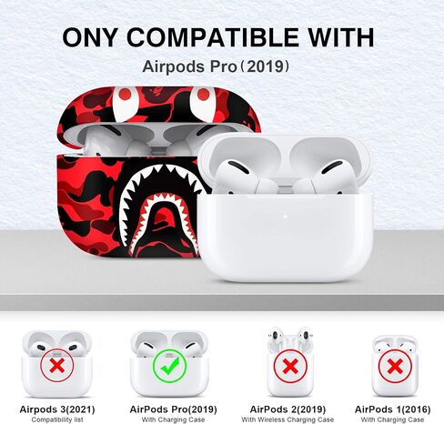 for AirPods Pro Case Cover Shark Mouth Camo Style Pattern Design for Airpods Pro Protective Case Silicone Shockproof for Women Men Girls with Keychain for Apple Airpods Pro Charging Case in Saudi Arabia