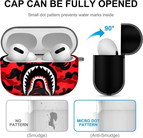 for AirPods Pro Case Cover Shark Mouth Camo Style Pattern Design for Airpods Pro Protective Case Silicone Shockproof for Women Men Girls with Keychain for Apple Airpods Pro Charging Case in Saudi Arabia
