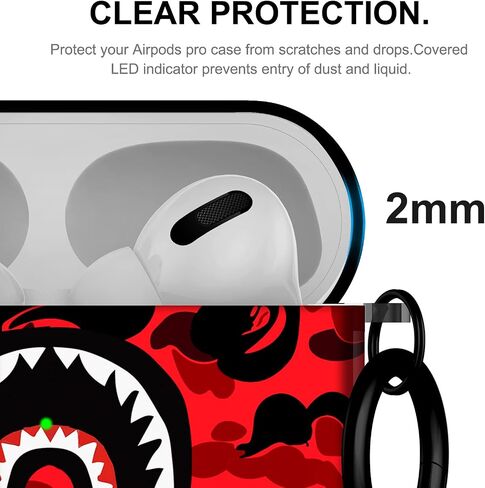 for AirPods Pro Case Cover Shark Mouth Camo Style Pattern Design for Airpods Pro Protective Case Silicone Shockproof for Women Men Girls with Keychain for Apple Airpods Pro Charging Case in Saudi Arabia