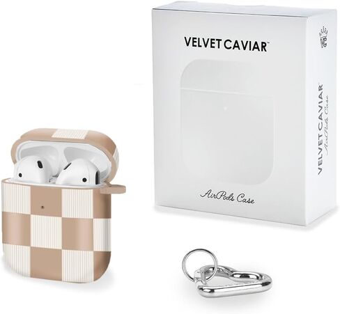 مخمل كافيار متوافق مع حافظة AirPods الجيل الثاني والأول - غطاء صلب واقٍ لطيف للنساء - مربعات عارية in Saudi Arabia