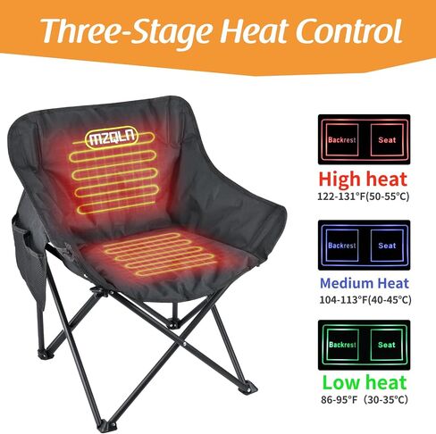 Compact Small Heated Camping Chair with 10,000 mAh Battery Pack, 3 Heated Portable Heated Chairs with Cup Holder, Storage Bag, Ideal for Outdoor Sports, Camping, Patio, Holds up to 400 Lbs in Saudi Arabia