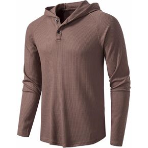 DELCARINO Men's Causal Pullover Hoodie Lightweight Solid Color Hooded Sweatshirt Tops Long Sleeve Waffle-Knit Henley Shirt