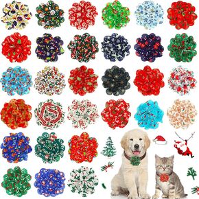 Sanwuta 30 Pcs Christmas Dog Collar Flowers Bulk Holiday Pet Flower Collar Bow Ties Winter Dog Accessories Slides Attachment Decorations for Small Medium Large Dog Cat Puppy Bow Grooming Supplies