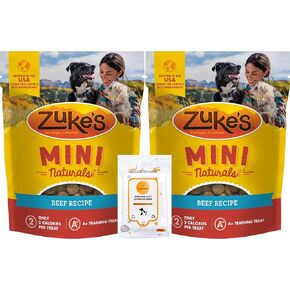 Aurora Pet Bundle (2) 16-oz Zukes Mini Naturals Beef Recipe Soft Dog Treats with AuroraPet Wipes