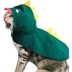 Dog Dinosaur Costume Green Halloween Cat Cape Hooded Pet Dragon Clothes for Puppy Chihuahua Yorkie (Large, Green)