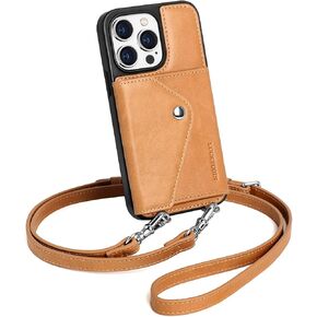 Crossbody Wallet Case Compatible with iPhone 15 Pro Max,Genuine Leather Flip Cover with Crossbody Strap,Purse Phone Case with Card Holder Women 6.7 in Black