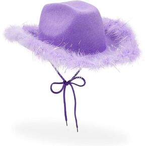 Zodaca White Cowboy Hat for Men and Women with Feathers, Western Felt Fluffy Cowgirl Hat for Halloween Costume, Dress Up Birthday, Bachelorette, and Bachelor Party Accessories in Saudi Arabia