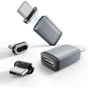 100W USB C Magnetic Adapter, 2PCS Magnetic USB C Adapter 11 Pins with PD Fast Charging 480Mbps Data Transmission for MacBook Pro/Air, Type C Devices (Straight, 2adapters,4 Plugs)