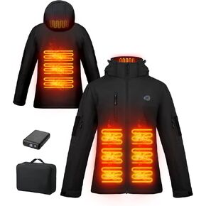 Brimekey Women's Heated Jacket with Battery Pack,Waterproof Windbreaker Detachable Hooded Electric Heating Jacket Heated Coat