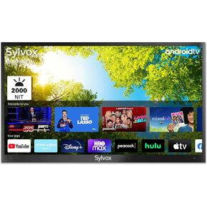 تلفزيون SYLVOX 65 بوصة ذكي خارجي QLED 4K UHD مقاوم للماء، 2000NIT سطوع عالي مدمج مساعد Google مضاد للوهج، مناسب للمناطق الخارجية المظللة إلى الإضاءة الساطعة (POOLProQLED)