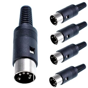 5pcs 5 Pin DIN Male Plug Connectors - Black Plastic Handle for Secure Audio and Video Connectivity