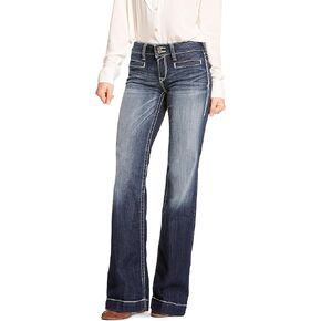 Ariat Female Trouser Mid Rise Stretch Entwined Wide Leg Jean Marine 29