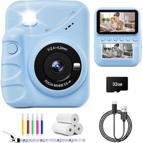 Kids Camera Instant Print for Girls Ages 3-14, 3-inch HD Screen Camera for Kids with Printing Paper, 1080P Digital Toddler Camera Toys for 4 5 6 7 8 9 10 11 12 Years Old (Blue)