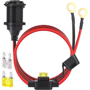 12V/24V Fixed Thread Cigarette Lighter Socket Extension Cable with Perforated Terminal, Direct Battery Type, car Cigarette Lighter Adapter. 14AWG 20A Heavy Duty Cable 10FT（Free Two Blade fuses） in Saudi Arabia
