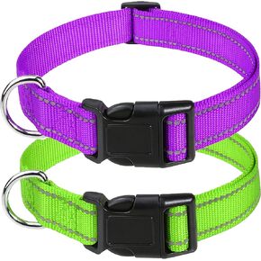 Reflective Nylon Dog Collars 2pcs,with Quick Release Buckle,Adjustable Safety Nylon Collars for Small Medium Large Dogs (Medium :Width1,Neck 14"-20", Turquoise Light Pink)