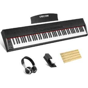 Digital Piano 88 Key Semi-Weighted Keyboard for Beginners,Full Size Wooden Electric Piano Keyboard Supports USB-MIDI Connection,with Power Adapter,Pedal,Headphone,Cover,Clip,and Stickers