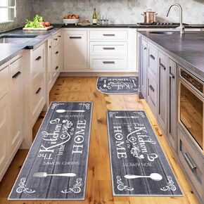Vaukki Boho Kitchen Rug Sets 3 Pieces, Washable Kitchen Mats for Floor, Non Slip Soft Kitchen Area Rug Floor Mat for Kitchen, Laundry Room and Hallway (Teal, 20''x32''+20''x47''+20''x59'')