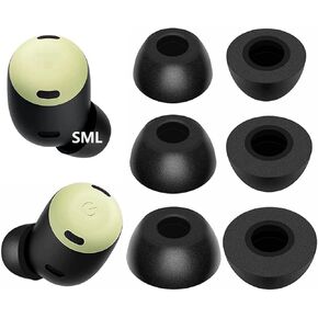 JNSA Replacement Memory Foam Ear Tips Noise Canceling Foam Eartips Ear Plug Ear Tip Gels Compatible with Google Pixel Buds Pro, [Fit in Case],L/M/S 3 Size 3 Pairs,Black (FoamPixelPro3P)