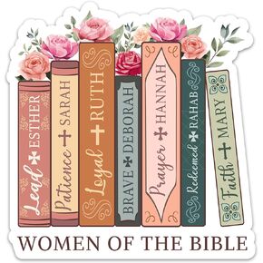 (3PCs) Women of The Bible Books and Flowers Sticker, Christian Faith Sticker, Religious Scripture Quotes Vinyl Waterproof Stickers for Laptop Water Bottle Notebook Tumbler Bible Journal (3 Inches)