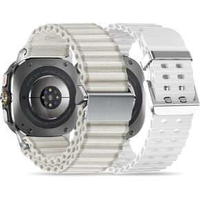 حلقة مسار متينة وسوار بحري متوافق مع ساعة Galaxy Watch Ultra 47 مم، عبوتين من القماش والسيليكون سوار معصم رياضي سريع التركيب متوافق مع ساعة Galaxy Ultra للنساء والرجال in Kuwait