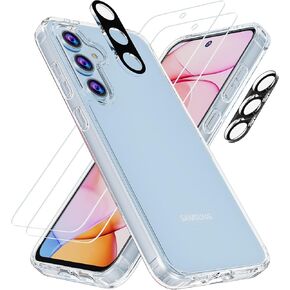 Case for Samsung Galaxy S24 FE Case with 2Pcs Tempered Glass Screen Protector and Camera Lens Protector, Hard PC Back Cover Soft TPU Edge Bumper Design Phone Case for Women Men Girl Boy (Clear)