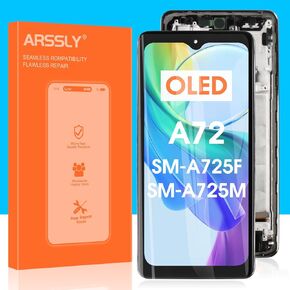 OLED Screen Replacement for Samsung Galaxy A72 4G/5G LCD Display A725 A726 Digitizer SM-A725M A725F SM-A726B A726B/DS Screen Touch Assembly Repair Parts(Black with Frame,Oringinal Size)