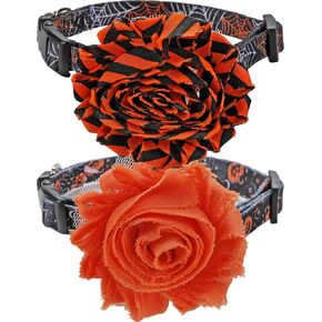 Halloween Dog Collar with Detachable Flower, Holiday Pumpkin Spider Pet Collar for Large Girl Dog Puppies