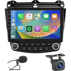 Car Stereo for Honda Accord 7th 03-07 (2GB+32GB) Wireless Carplay and Android Auto 4G+WiFi GPS Navigation 10.1 Inch Touchscreen Head Unit with HD Backup Camera/Bluetooth/Miror Link/MIC/RDS/FM/SWC