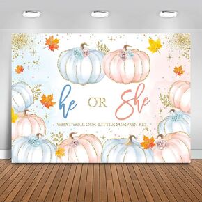 Mocsicka Pumpkin Gender Reveal Backdrop Autumn Pumpkins He or She Gender Reveal Party Decorations Background Fall Pumpkins Halloween Gender Reveal Photography Photobooth Prop (7x5ft)