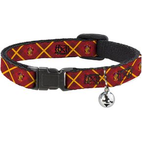 Buckle-Down Cat Collar Breakaway with Bell Harry Potter Gryffindor Crest Plaid Reds Gold 8.5 to 12 Inches 0.5 Inch Wide