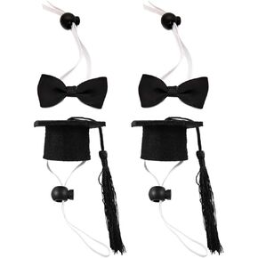 Pet Graduation Caps with Bow Tie Small Animal Graduation Costume 4pcs Mini Bachelor Hats Wine Topper for Guinea Pigs Hedgehog Bird Hamster Bearded Dragon Rabbit Red