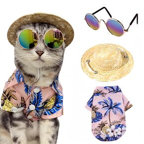 Pet Shirt Summer Breathable Pet Dog Hawaiian Costume Pet Cat Sunglasses Hawaii for(Pink)