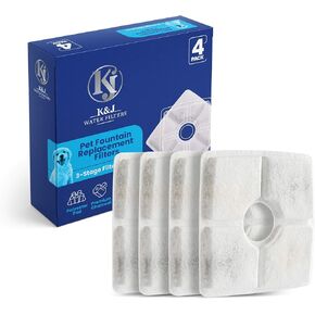 K&J Cat and Dog Pet Water Fountain Filter Replacements for Various Models 84oz/2.5L. Utilize our Premium Quality Activated Charcoal Filter for Your Cat Water Fountain Dog Water Dispenser (4 Pack)