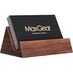 MaxGear Wood Business Card Holder Desk Business Card Holder Stand Wooden Business Card Display Holders for Desktop Business Cards Stand for Office and Home, Walnut，3.8x2.6x1.8 in, Mountain