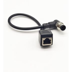 M12 4 Pin Male to RJ45 Connector Cable, M12 4 Pin A Code Right Angle Adapter to RJ45 Female Socket Industrial Circular Connector for Electric Bicycles (0.5 Meter/1.64ft)