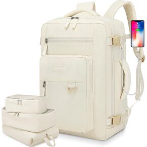 Travel Backpack for Women, Flight Approved Carry On Backpack with Shoe Pouch, TSA Personal Item Travel Bag Large Luggage Backpack Fits 17 Inch Laptop for Weekender Overnight, Beige