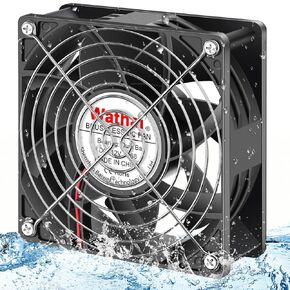 Wathai IP68 120mm x 38mm 12V DC Waterproof Exhaust Fan High CFM Dual Ball 12 Volt Fan 2Pin for DIY RV Fridge Refrigerator Greenhouse Mushroom Solar Battery Box Ventilation Cooling